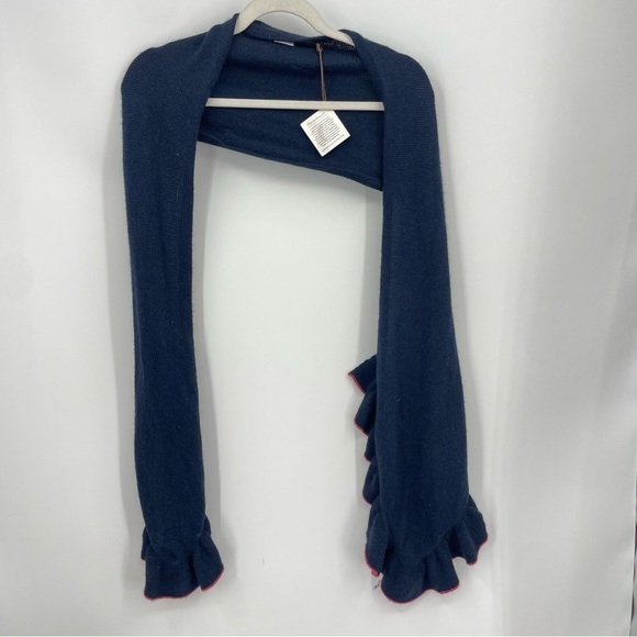 Noonday Collection Alpaca blend blue pink ruffle scarf - Picture 1 of 9